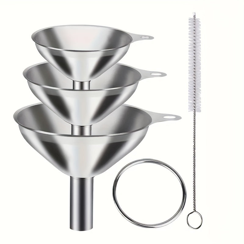 Set of 3 Multi-Purpose Funnels - Constructed from Stainless Steel with Heat Resistance, Ideal for Pouring and Measuring Various Liquids such as Milk, Wine, Oil, Juice, Honey, and Sauces - Must-Have Kitchen Tools for Every Day Cooking and Baking