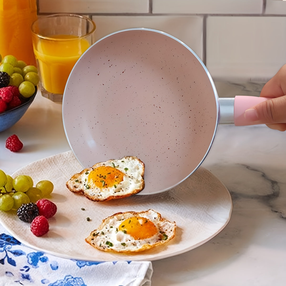 This 16.51 cm Non-Stick Aluminum Skillet features a Silicone Handle and is Dishwasher Safe. Perfect for cooking Eggs and Steaks, this Mini Frying Pan is compatible with Gas Stoves.