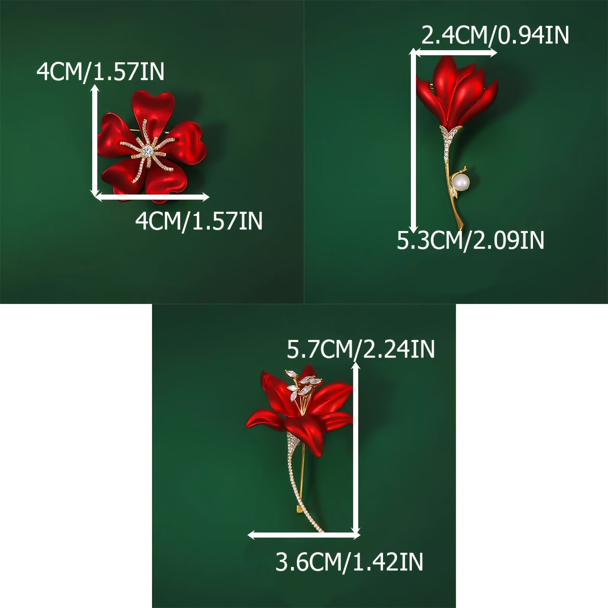 Elegant Fashion Red Flower Brooch Pins Set, Made of Alloy Material, Stylish and Personalized Accessories for Daily Wear with Qipao or Suit