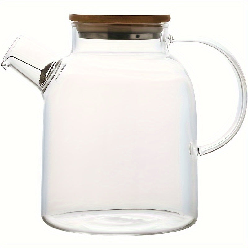 Large glass teapot for hot and cold tea with infuser and lid