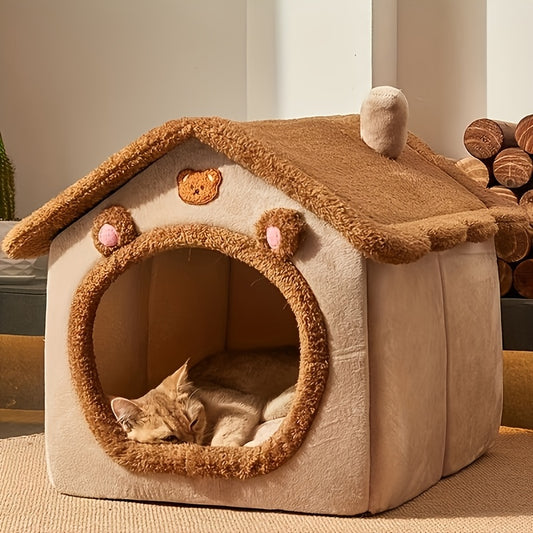 Cute Cat Pet House, washable and detachable, warm for winter, comfy for cats and dogs. Affordable and high-quality.