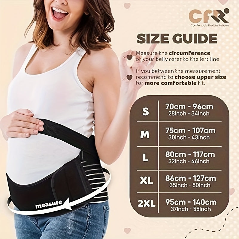 A versatile maternity belly band made of soft polyester, providing support during pregnancy for back pain relief, hip and pelvic support. It is portable, lightweight, and an ideal Christmas and holiday gift for expectant mothers 14 and older.