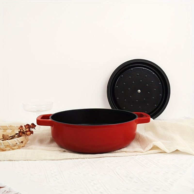 Enhanced Enamel Coated Cast Iron Pot with Lid - Ideal for Cooking Stew, Soup, and More, Non-Stick Surface, Suitable for Use with Oven, Induction, Gas, and Electric Cooktops, Comes in 60.8oz, 98.7oz, and 115oz Capacities.