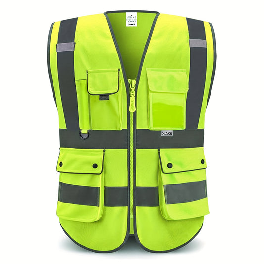 Stay safe and visible in ANSI/ISEA certified reflective safety vest with 8 pockets and zipper.