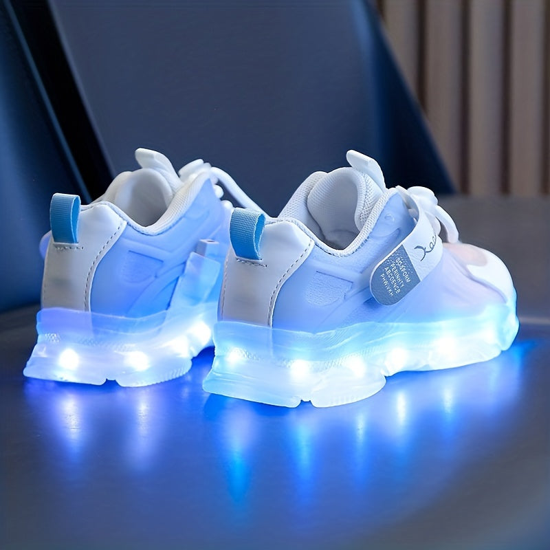 Girls' LED Light Up Sneakers - USB Charging, Adjustable Hook & Loop Fastener, Trendy Colors