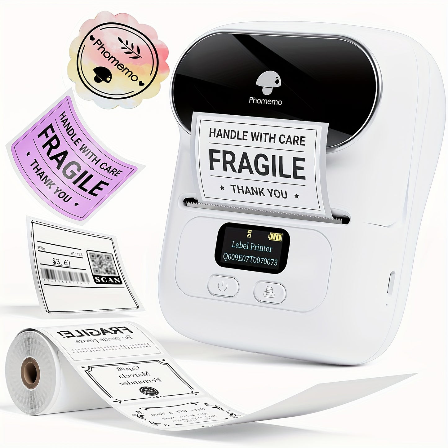 The Phomemo M110 Label Maker is a portable thermal printer compatible with Android, IOS, Windows & Mac, great for product, address, small business, sticker, home, or DIY labeling. It comes