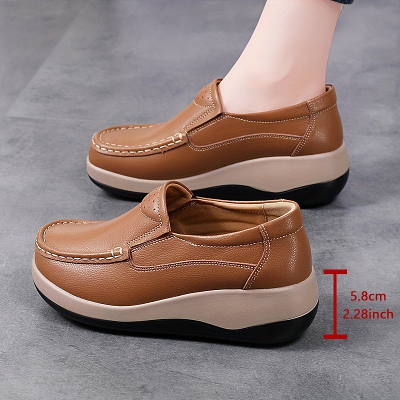 Quanzhou Genuine Faux Leather Platform Loafers for Women - Lightweight Slip-on Fashion Sneakers with Round Toe, Soft PU Sole, Mid Top Design, Comfort Insole, All-Season Shoes