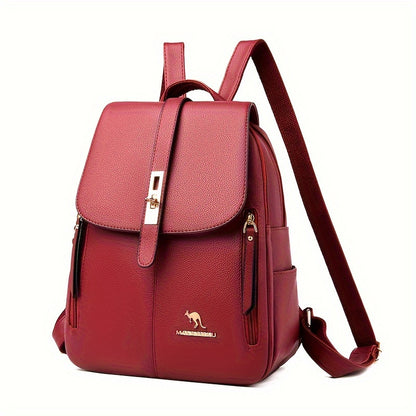 Women's spacious backpack with solid color and buckle design, perfect for outdoor activities and travel.