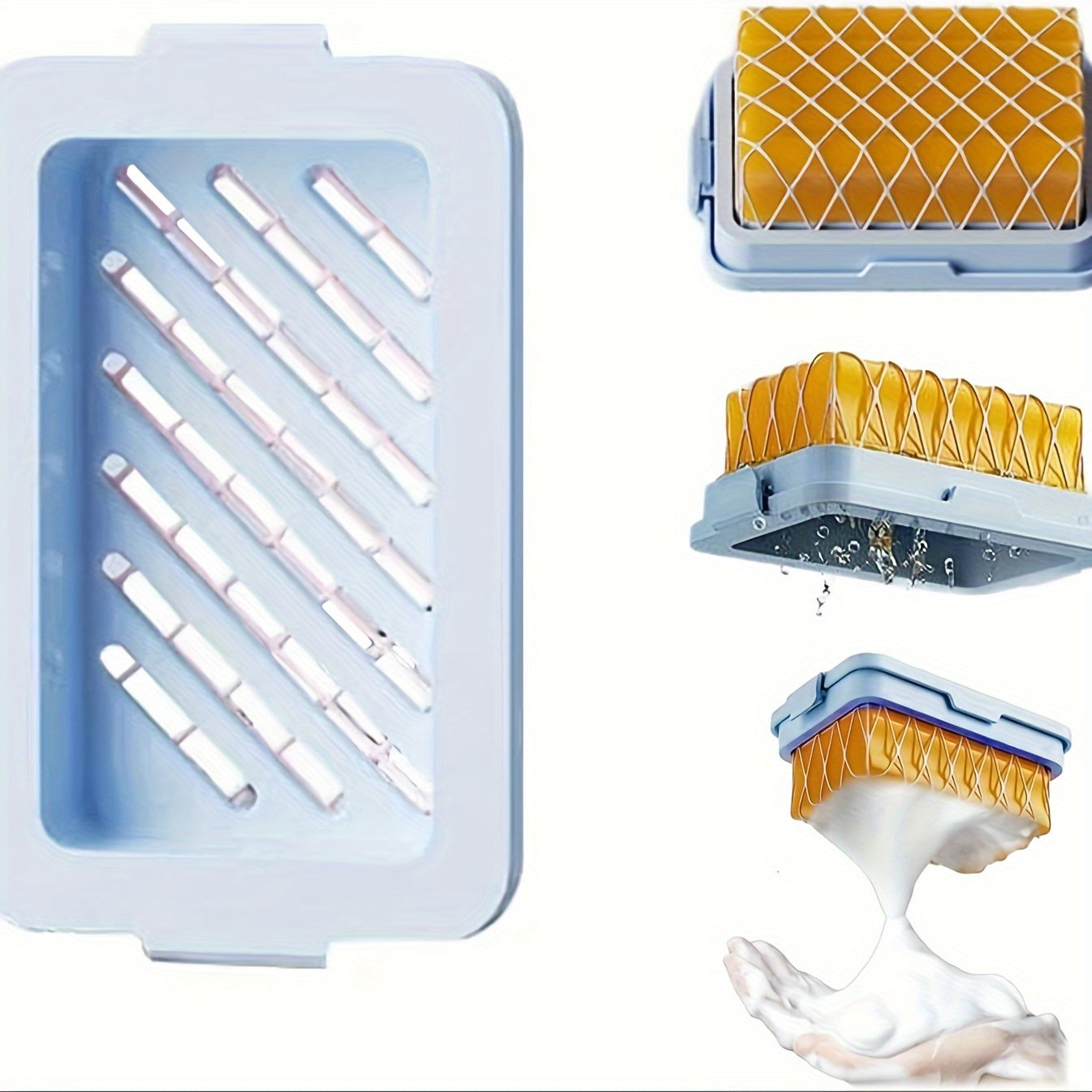 Multi-functional soap saver with foaming net for efficient cleaning and storage - high elasticity, non-slip design in blue/pink