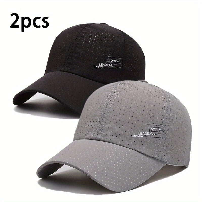 Unisex 2-Pack Quick-Dry Baseball Caps with Sporty Alphabet Print Design, Ideal for Spring/Summer Wear.