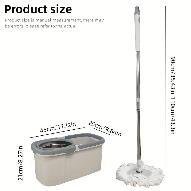 The Dual-Drive Spin Mop and Bucket Set includes 1 piece and features a 360° stainless steel swivel tray plate, making cleaning effortless in various areas such as the living room, bedroom, toilet, and kitchen. Made of durable plastic material.