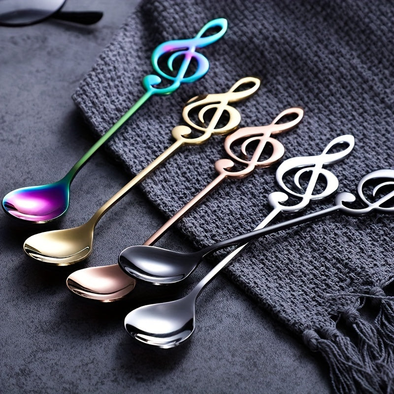 1-5 pcs of 304 stainless steel music note spoons for coffee and dessert.