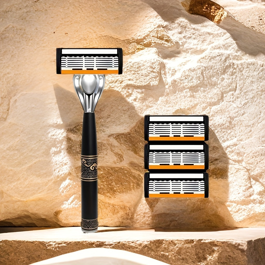 Men's premium stainless steel safety razor with ultra-sharp blades for smooth shaving and easy cleaning. Includes replacement blades for a close shave.