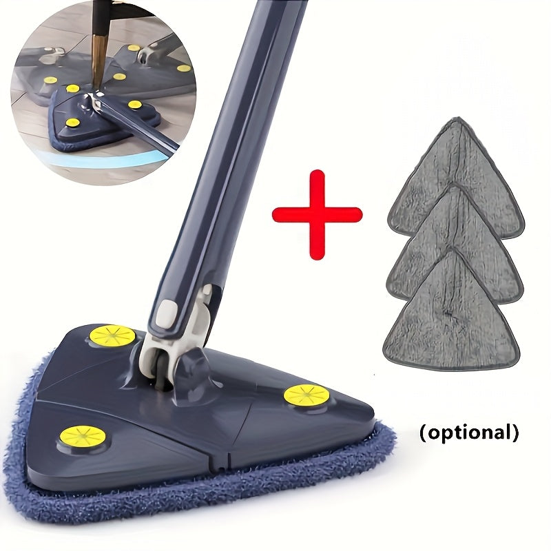 360-degree rotating triangle mop with telescopic handle – a versatile cleaning tool for wet and dry use on floors in the bathroom, kitchen, bedroom, and living room. Comes with an adjustable handle and microfiber pad.