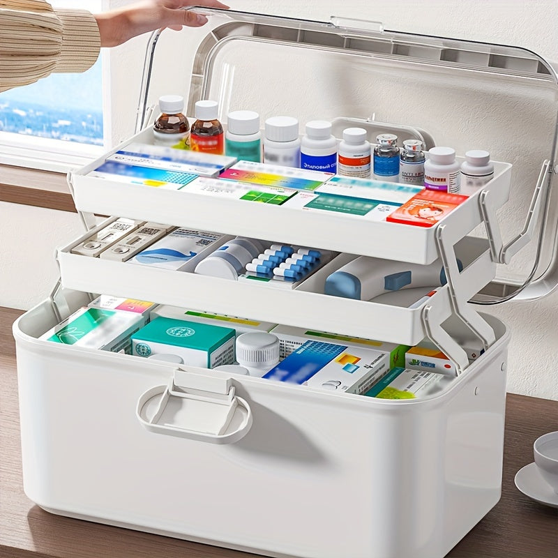 Small/Medium/Large Foldable Plastic Storage Box for medications, home and travel storage. Lightweight, easy-to-clean design with multiple layers. Ideal for storing medicine, office