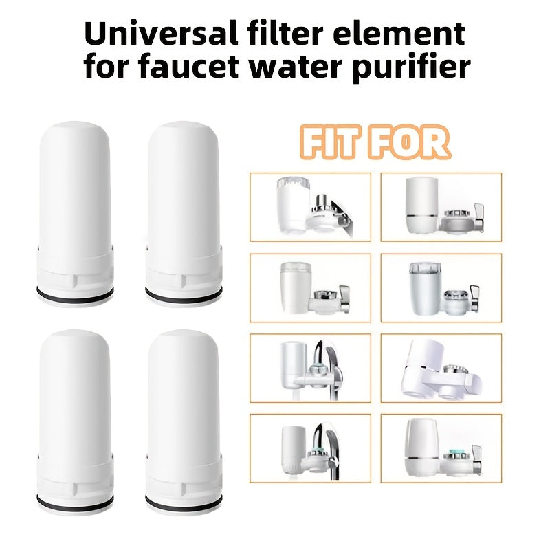 4-Pack of Faucet Water Filter Cartridges: Compatible with Most Tap Filters, Removes Chlorine Taste & Impurities, Made of Ceramic & Plastic Material, Lasts 6 Months