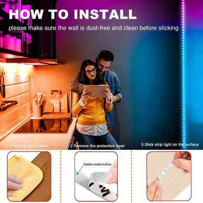 Intelligent RGB LED strip lights powered by USB, featuring music synchronization, app control, customizable modes, timer function - ideal for home decoration and creating a festive