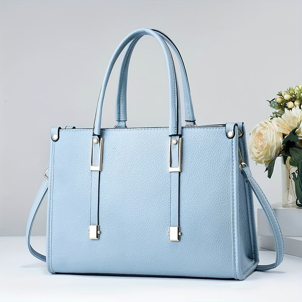 Elegant tote handbag for women with large capacity, solid color, and versatile style.