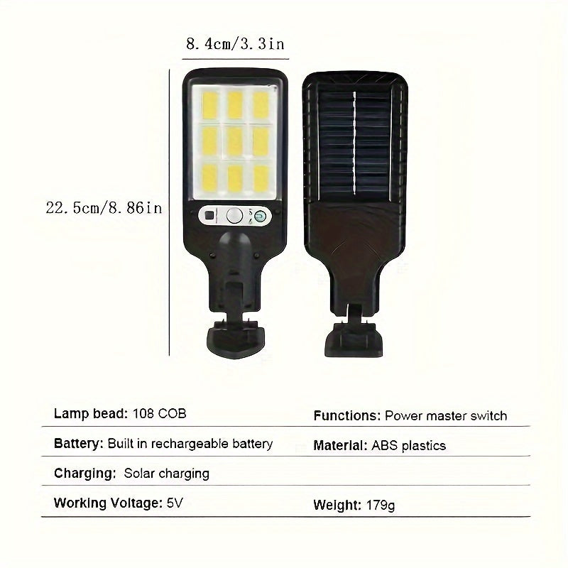 New solar street light with LED reflector, remote control, human body sensor, for outdoor spaces like fences, gardens, courtyards.