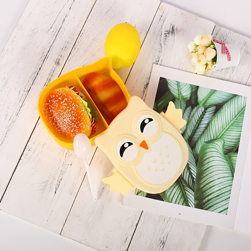 Convenient Lunch Box decorated with a Cartoon Owl, crafted from BPA-free plastic, perfect for Picnics or School, and includes separate compartments for organization.