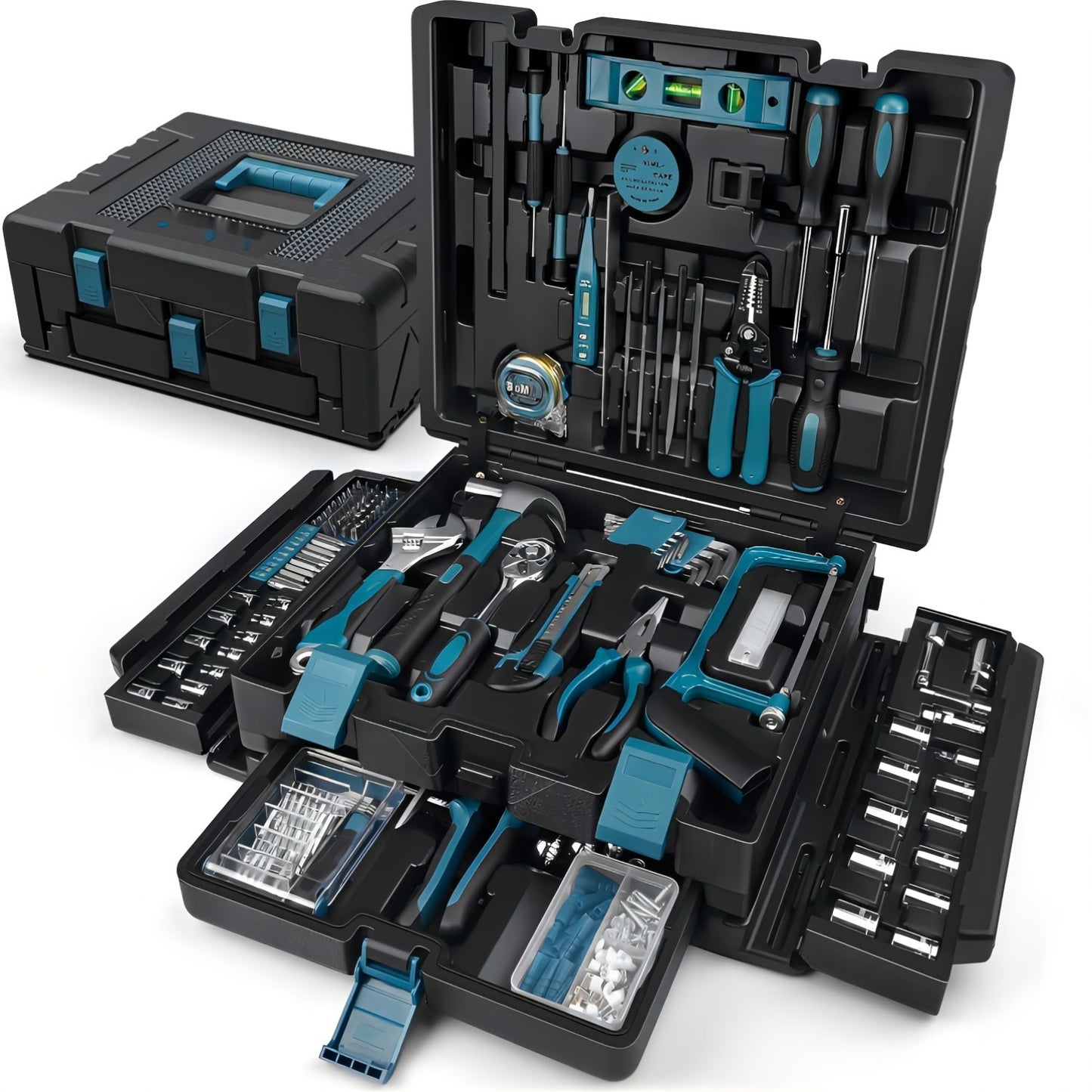 379-Piece Home Tool Kit with Portable Storage Case for General Purpose Repairs. Perfect for Handyman, DIY projects, and Homeowners. Blue Alloy tools, No assembly required.