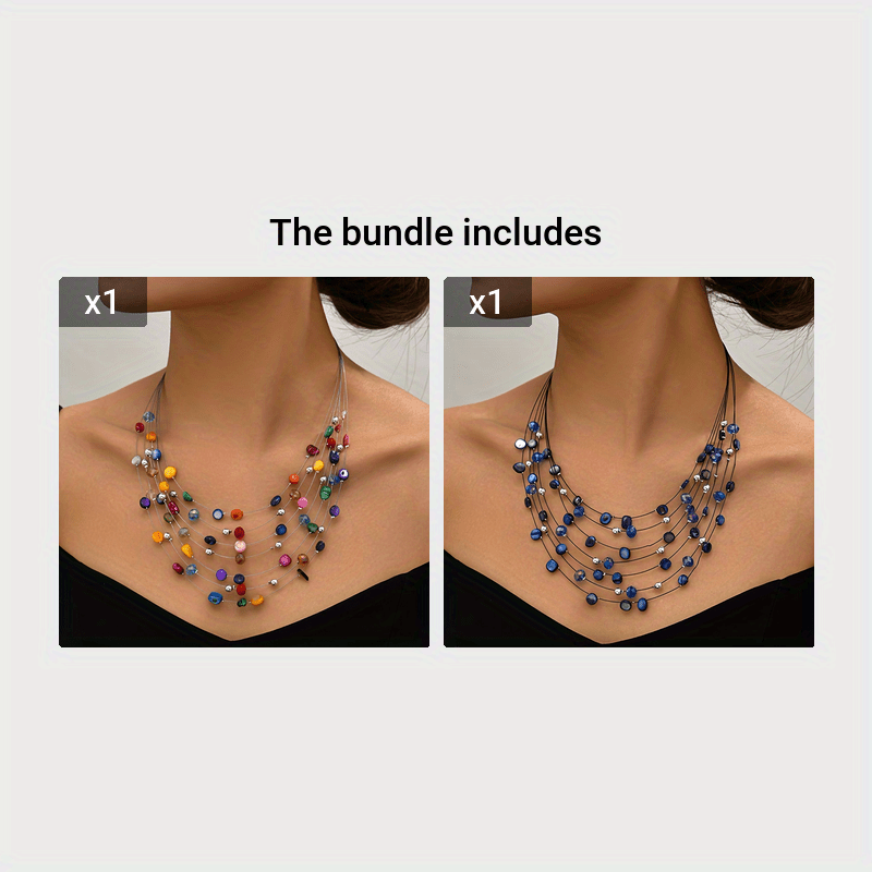 Stylish Boho Multi-Layer Choker Necklace for Women - Adjustable Beaded Statement Jewelry with Synthetic Crystals, Perfect for Daily Wear in any Season