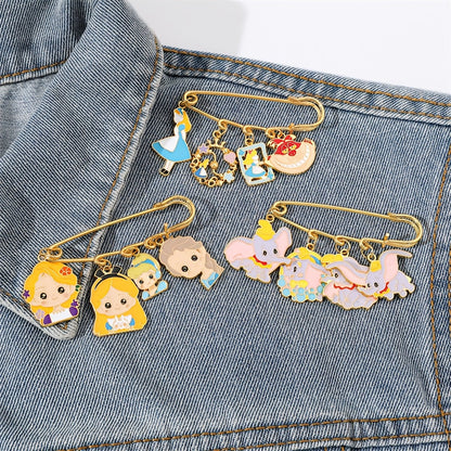 Set of 3 Adorable Cartoon Princess and Dumbo Enamel Brooch Pins, Made from Zinc Alloy Metal, Perfect for Adding a Splash of Fun to Clothes and Backpacks, Great for Daily Wear or Special Occasions Year-Round