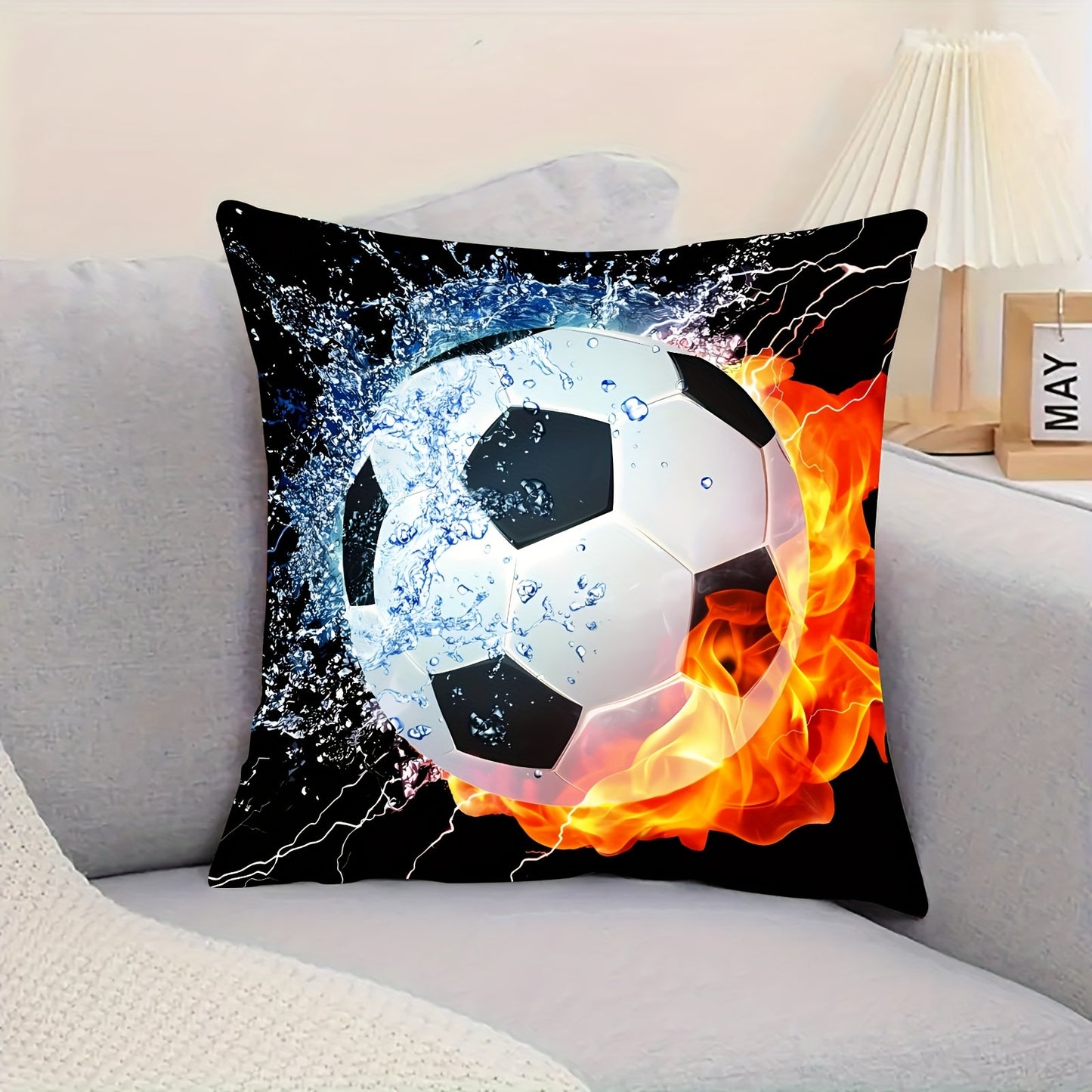 1pc plush pillow cover for basketball, football, and rugby with zipper, single-sided printing. Suitable for sofa and bedroom decoration. Pillow core not included. Size: 45.72x45.72 cm.