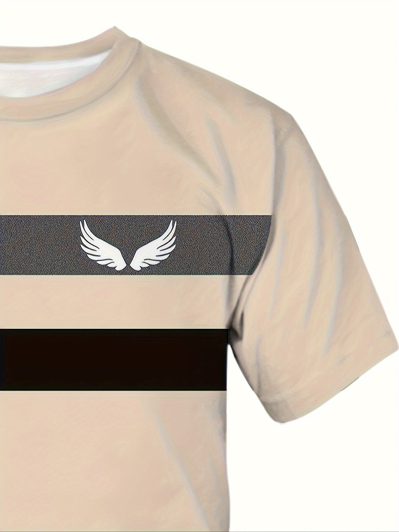 3D Angel Wings Print T-Shirt for Men, Crew Neck, Short Sleeve, Polyester/Spandex Blend, Regular Fit, Plus Size