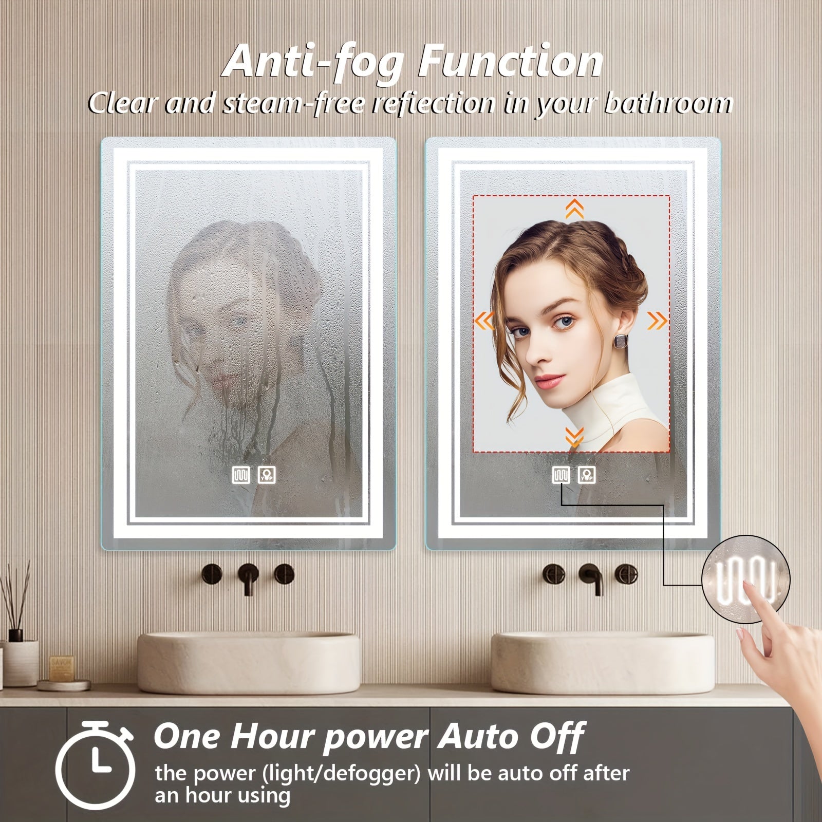 Touch-Controlled LED Bathroom Mirror with adjustable brightness, defogging feature, shatterproof design, essential for home decor.