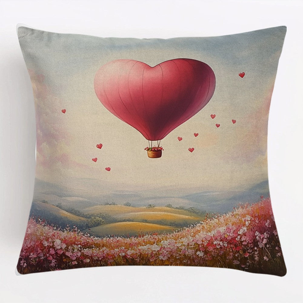 Vintage heart-shaped balloon design square cushion cover, measuring 45.72x45.72cm. Made of durable polyester fabric, this cushion cover is machine washable with a convenient zipper closure. Provides all-season comfort, perfect for back sleepers. Ideal