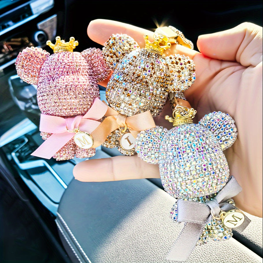 Rhinestone Bear Keychain - Adorable Cartoon Animal Keychain with Metal Ring for Bags, Backpacks, Cars, or Keys - Perfect Gift for Women and Girls