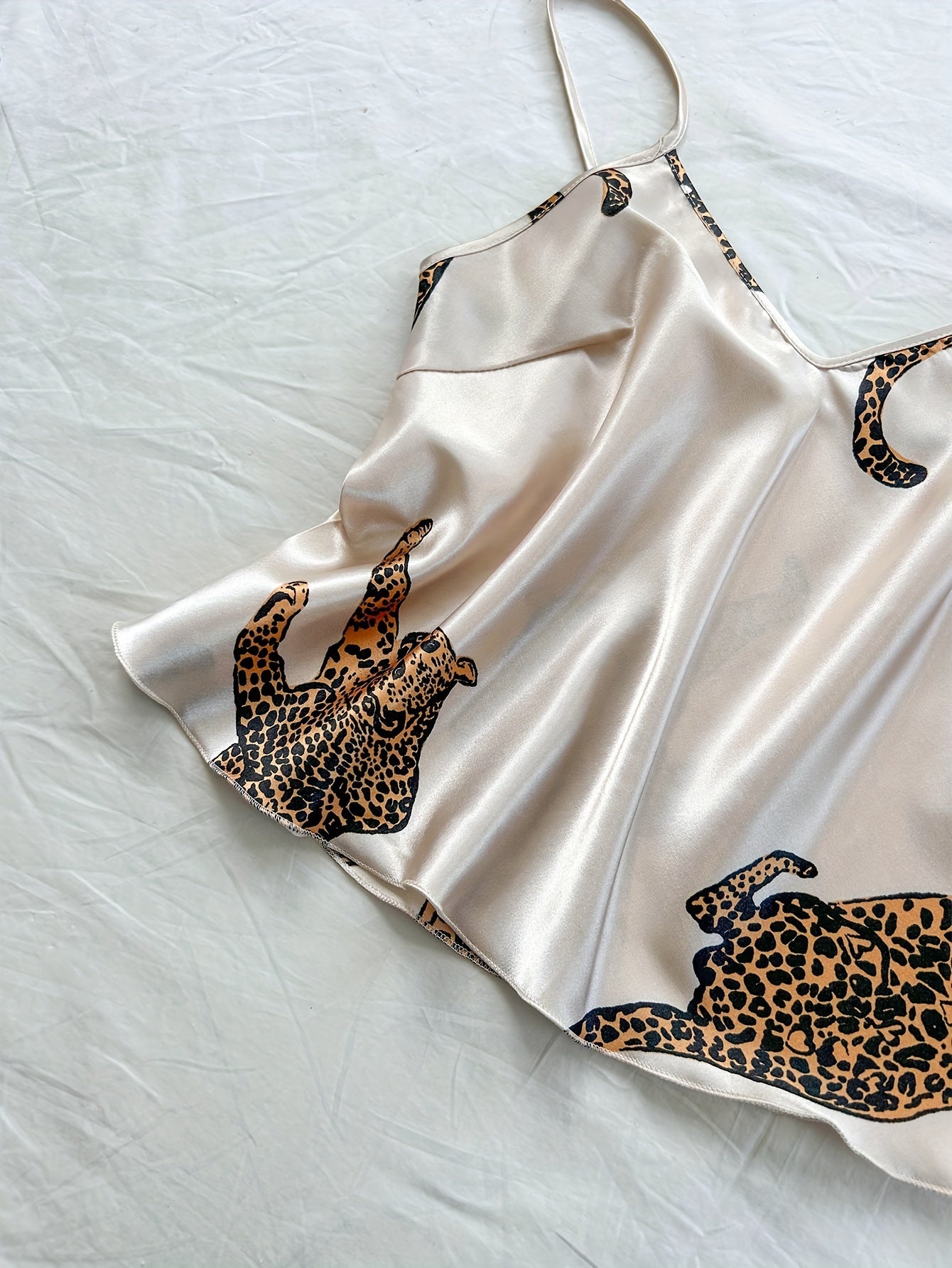 Leopard Print V-Neck Suspender Pajama Set