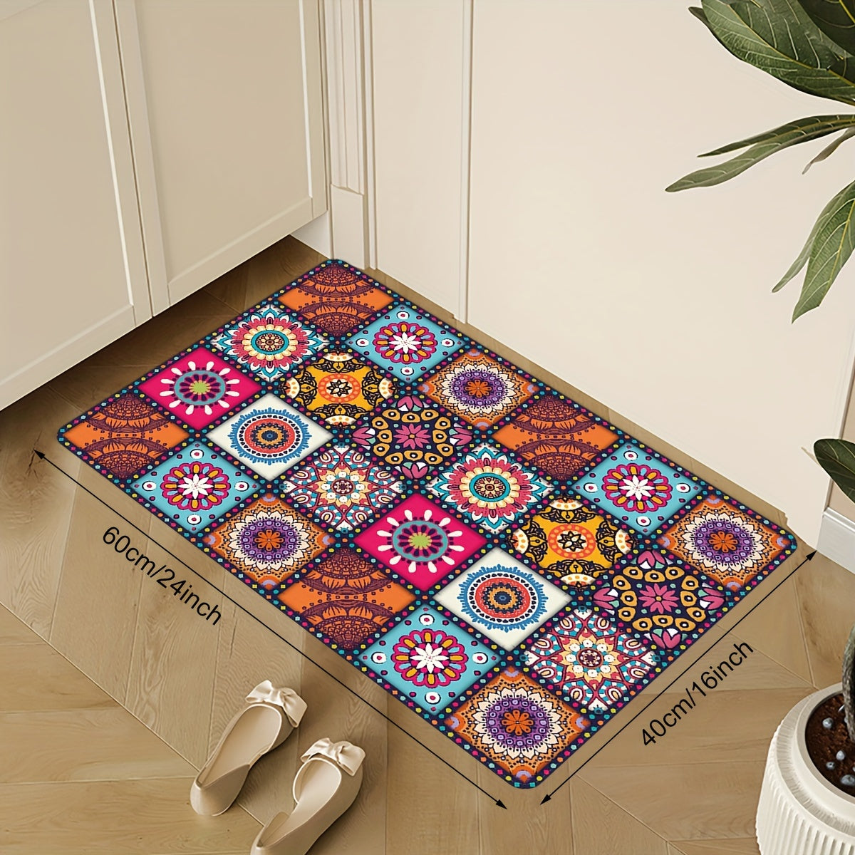 Colorful Boho Kitchen Mat, 1 Piece, Non-slip and Oil-proof Entrance Doormat, Ideal for Kitchen, Living Room, Laundry Room, and Bathroom, Absorbs Water, Adds Aesthetic Appeal to Any Room