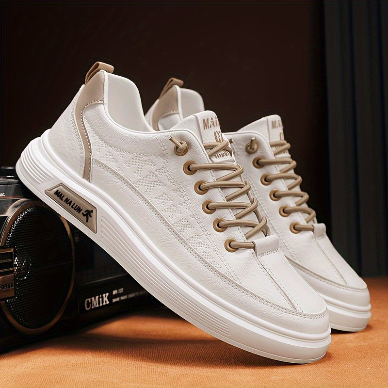 Men's white casual skateboard shoes for versatile sports and college wear.