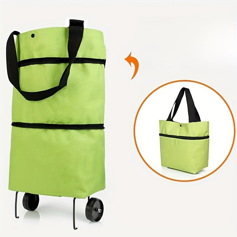 Perfect for shopping and storage, this foldable shopping cart tote bag with wheels is a convenient option. Made of waterproof Oxford fabric, it has a smooth zipper, hand strap, and wear-resistant roller. The large capacity, lightweight design makes it