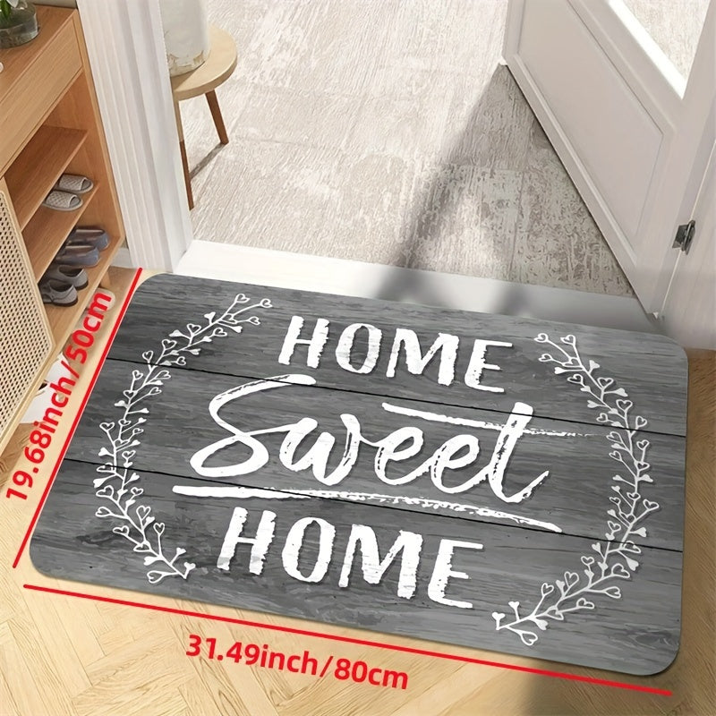 Printed Home Sweet Home Door Mat, 1 Piece, Non-Slip Polyester Rug for Front Door, Living Room, Bedroom. Washable, Rectangular Shape, Low Pile, Machine-Made Home Decor Accent