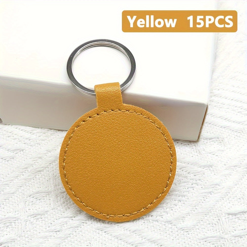 Craft your own leather keychains with this DIY kit containing 15/20 pieces. The round keychains are suitable for both men and women and come with PU leather blanks, key rings, and laser-engraved designs. Perfect for creating personalized holiday gifts or