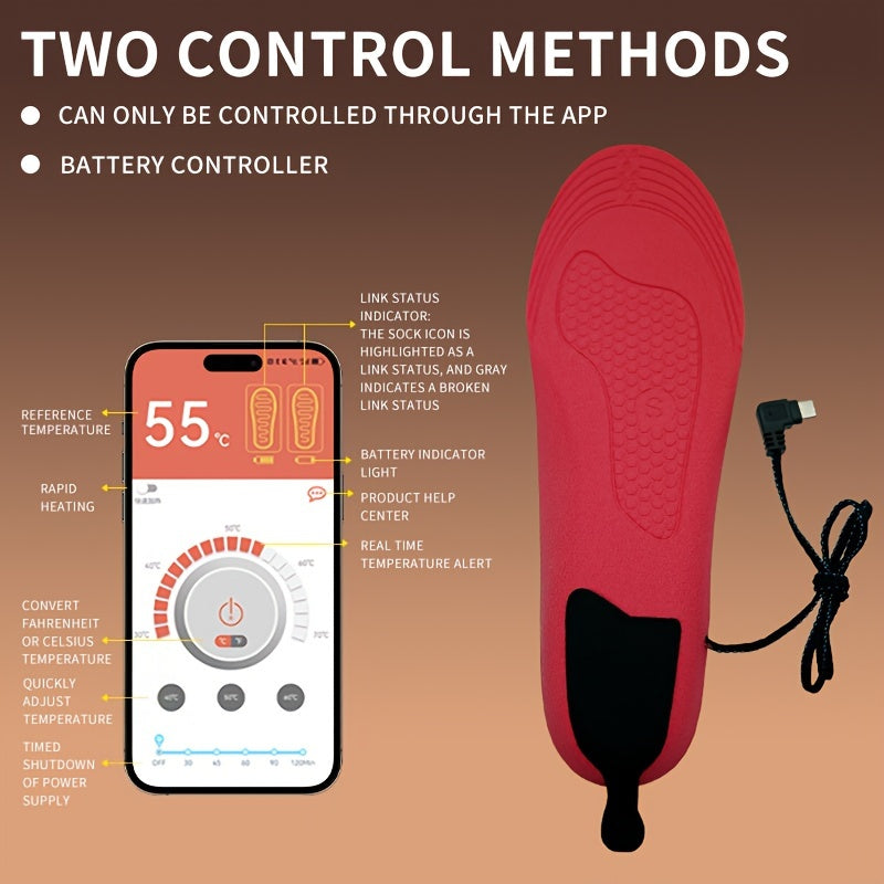 The Rechargeable Heated Insole App enables remote control of battery-powered foot warmers, ideal for outdoor activities such as hunting, fishing, and camping for both men and women.