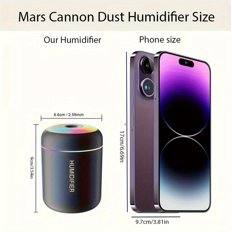 Mars Cannon Ash PRO Mini USB Humidifier with Heavy Mist, Colorful Ambient Lighting, Quiet Operation for Desk, Car, Office (No Scent Included)