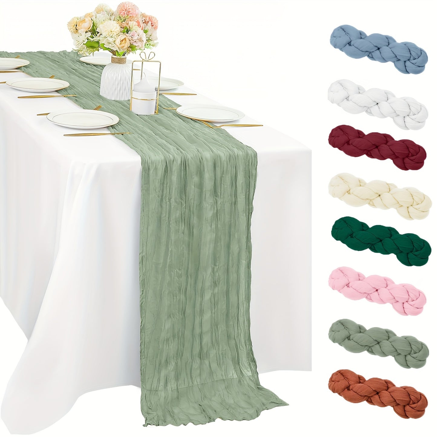 Stylish Boho Cheesecloth Table Runner - 1pc, Semi-Sheer Polyester, Ideal for Special Occasions