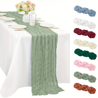 Stylish Boho Cheesecloth Table Runner - 1pc, Semi-Sheer Polyester, Ideal for Special Occasions