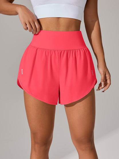 Women's Light Blue Yoga Shorts with Ruffle Detail, High-Waisted, Loose-fit, Stretchy Polyester Blend, Machine Washable, Ideal for Spring/Summer/Fall.