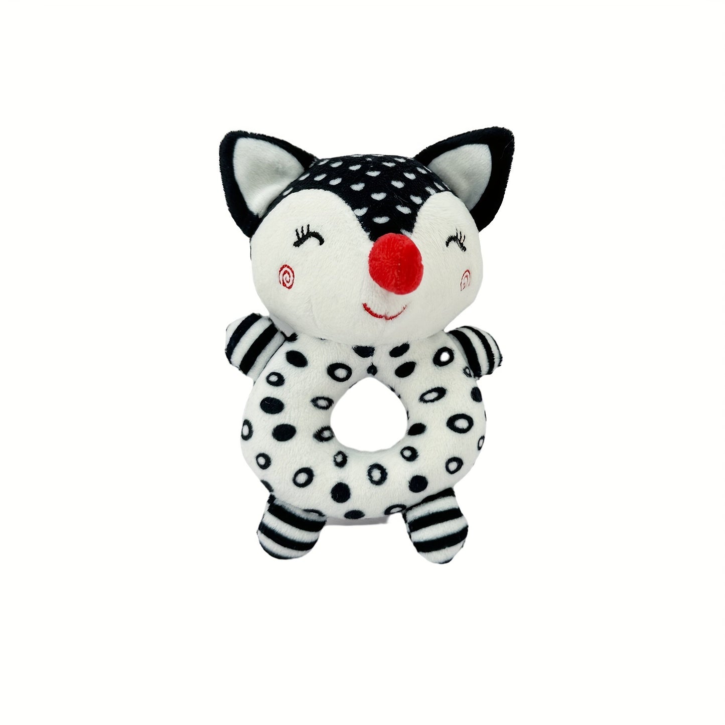 Baby Rattle and Grip Toy Set for Early Education, featuring Elephant and Fox Designs in Black and White. This Handheld Sound Toy is made with durable Polyester Material, ideal for Infants and Toddlers aged 0-3 Years.