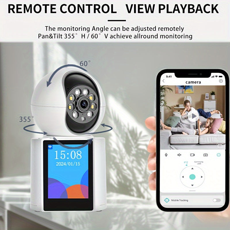 Introducing the Smart Monitor Camera with 2.4G WiFi, 355° Panoramic View, Two-Way Audio, Motion Detection, Color Night Vision, and Cloud Storage Support (SD Card Not Included)