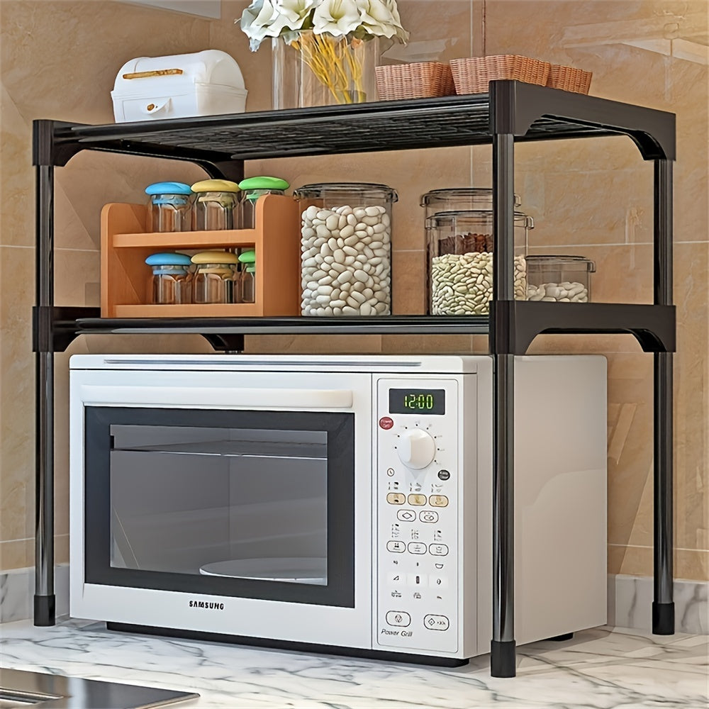 Modern Multi-Layer Kitchen Storage Rack with Metal and PVC Construction, Features Open Shelving Design, Requires Assembly with No Power Needed, Suitable for Countertop, Sink, and Microwave Oven Placement