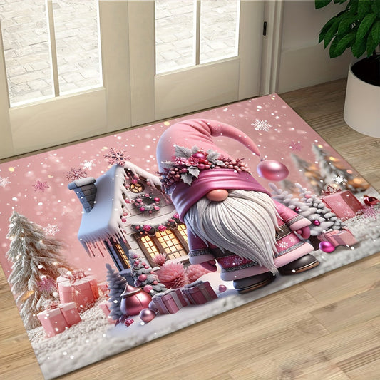 Welcome guests to your holiday home with the charming Pink Christmas Gnome Doormat! This 6mm thick mat is non-slip and machine washable, making it perfect for adding a festive touch to your decor. Ideal for holiday, gnome, and Christmas decorations.