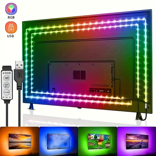 TV orqa chiroqlari uchun RGB LED lenta chiroqlari, USB quvvatlanadi, 99.97-3998.98 sm, 3 tugma boshqaruvi, uy partiyasi bezaklari, batareya kerak emas. Ishlash voltaji ≤36V.