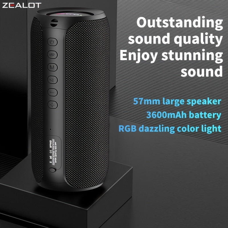 Zealot 2024 Portable Subwoofer Wireless Speaker with Hifi Sound Quality, Dual Pairing, 3600mAh Battery, and 16 Hours Playtime. Compatible with Mobile Phone/Tablet/TV.