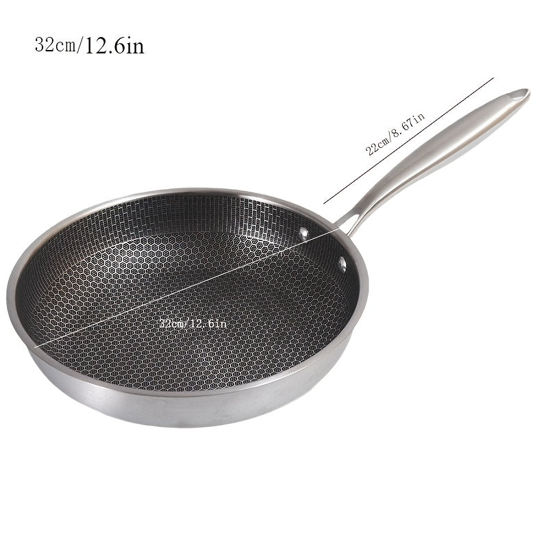 Multipurpose Stainless Steel Frying Pan - Non-Stick Coating, Suitable for Gas & Induction Stoves, Must-Have Kitchen Utensil.